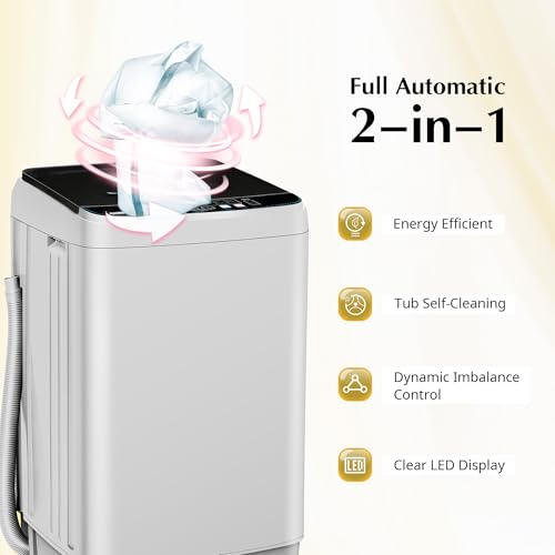 Image of Portable Washing Machine, Full Automatic Portable Washer 17.7lbs Small Washing Machine 10 Wash Programs, 24hr Timer, Drain Hose, Apartment Washer Machines for RV, Dorm, College, Home, Off-White