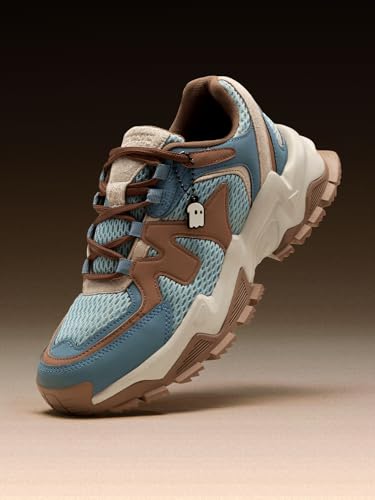 Image of The Souled Store Fumes NX: Sage Men and Boys Low Top Sneakers Green and Off White Streetwear Chunky Trainer Breathable Mesh Cushioned Midsole Durable Sole Lace Up Lightweight Padded Collar