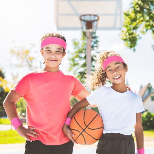 Image of Bememo 36 Pcs Neon Sweatbands Set for Kids 12 Headbands 24 Wristbands Bulk Sports Sweat Bands Athletic for Children Basketball Tennis Running Gym Student Gifts Glow Party