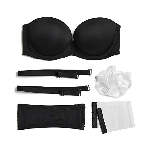 Yihi Women's Clear Strap Push Up Bra Invisible Back Strapless Convertible Heavily Padded Bras Mulitway Underwire Add 2 Cups Black,34Dd/E #TOP4