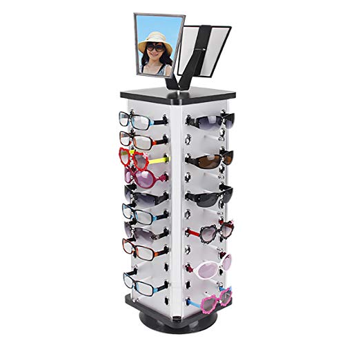 Retail 44 Pairs Glasses Sunglass Display Stand Holder, 360° Rotating Glasses Display Stand, Rotating Sunglass Stand Glasses Display Rack, Glasses Holder Organizer with Mirror for 44 Pairs of Glasses