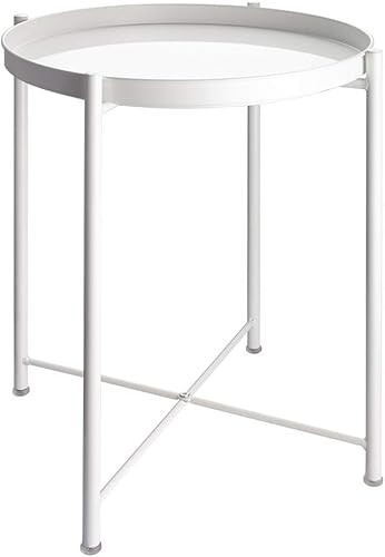 Miniatura 9 de EKNITEY - Mesa auxiliar de 2 niveles - Mesa lateral de metal impermeable pequeña para sofá, mesas de café para dormitorio, interior y exterior con