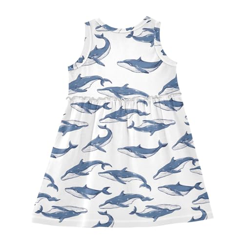 ALAZA Blue Whale White Girls Dress Sleeveless Dresses Toddler Casual Dress Summer Sundress 2-8 Years2
