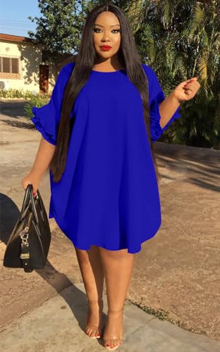 Image of Ekaliy Women's Casual Vintage Ruffle Sleeve Loose Party Midi Plus Size Dress Casual Summer