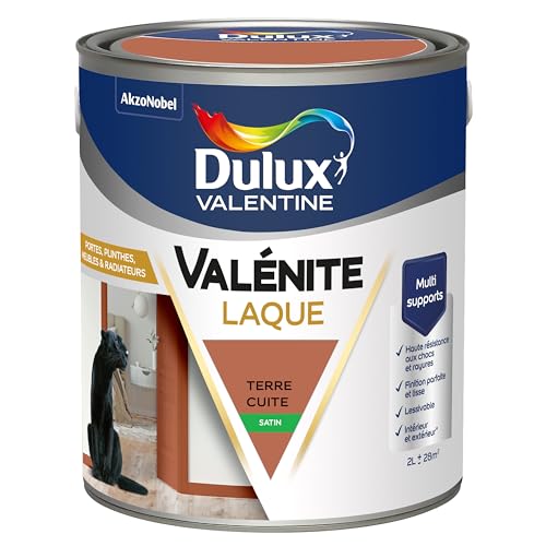 Dulux Valentine Peinture Laque Valénite Intérieur et Extérieur Multi-supports - Finition parfaite et lisse, Formule Haute Résistance - Satin Terre Cuite 2 L