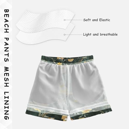 Pigsaly Boys' Swim Board Shorts Watercolor Platypuses Yellow Ducks Boy's Swim Trunks Kids Swimwear 4T4