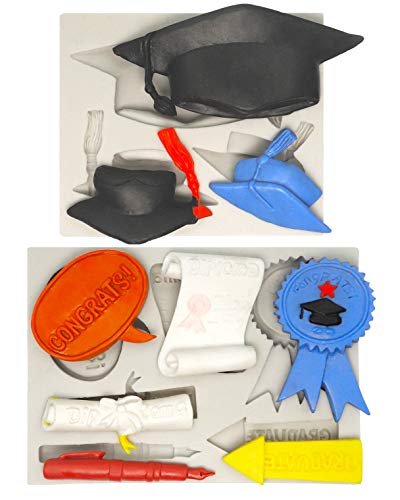 SAKOLLA Graduation Set Mold Doctoral Cap Silicone Mold Diploma Graduate Fondant Mold Cake Toppers Decorations for 2021 Graduation Celebration