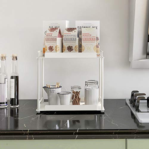 Fle Bathroom Organizer Countertop,2 Tier Bathroom Counter Organizer Kitchen Spice Rack Cosmetic Organizer,Countertop Storage Shelf For Bathroom, Kitchen, Living Room, Bedroom, Dressing Table,White #TOP3
