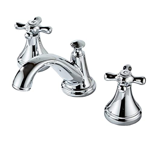 Grifo de lavabo latón cromo de tres agujeros doble mando agua caliente fría