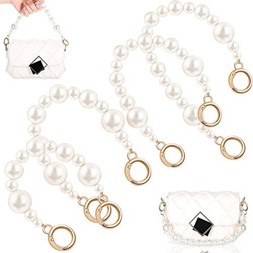 4 Pcs Pearl Bag Strap Short Handbag Purse Pearl Chain Imitation Bead Handle Chain Elegant Purse Strap Clutch Replacement Accessories for Women Bag DIY(11.8'', 13.8'')