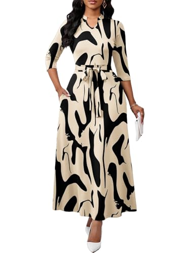 Image of BubFee Maxi Dresses for Women Semi Formal Long Dress 3 /4 Sleeve Casual A-line Church Dresses with Pockets
