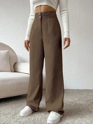 Image of Women's Wide Leg Bottomwear with Pocket || Corduroy Mid Rise Loose & Relaxed Fit Casual Korean Baggy Trousers for Woman Elegant Workwear for Office, College & Events