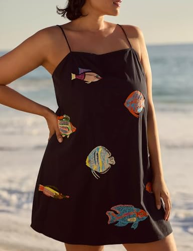 Women Boho Mini Cami Dress Graffiti Spaghetti Strap Aline Fruit Dress Cute Colofrul Short Beach Sundress4
