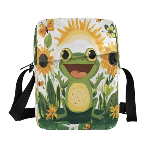 Crossbody Bag Funny Frog Sunflower Messenger Bag for Women Men Purse Shoulder Bag Satchel Bag with Adjustable Strap 214B8944