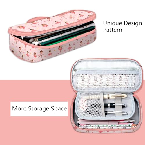 Image of Pink Ballet Pencil Case for Girls, Ballet Dancer Pencil Box for Kids Ballerina Pen Bag, Large Capacity Ballet Dance Pencil Pouch with Zipper Compartments for School Office