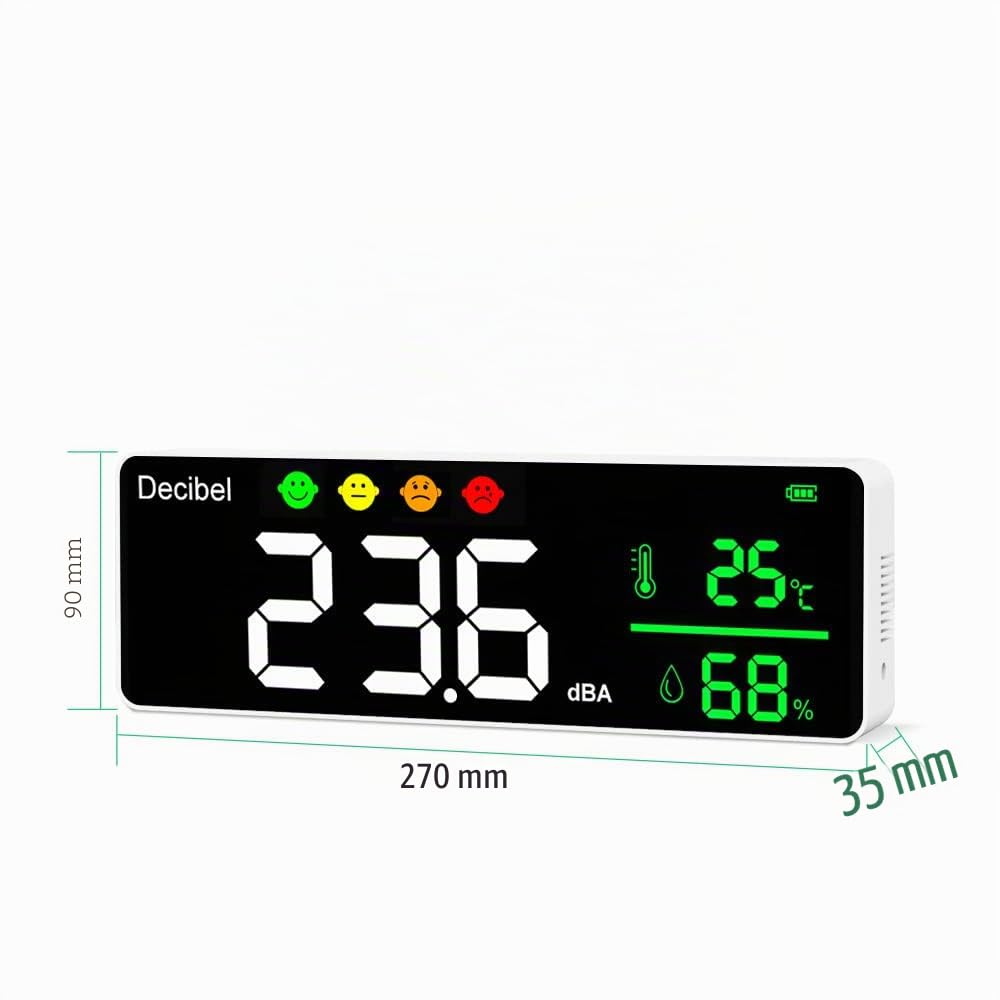 Instrumento de medición de ruido Medidor de sonido de decibelios digital Medidor de temperatura Medidor de humedad Detector 3 en 1 Probador de pantalla grande montado en la pared interior