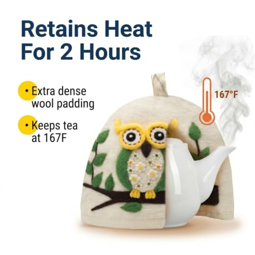 Image of Glaciart One Wool Teapot Cozy Kettle Cover | Dome Shaped Large Tea Cosy, Kettle or French Press | Handmade & Needle Felted from Natural Wool | Warms Up to 2 Hours | Great as Gift