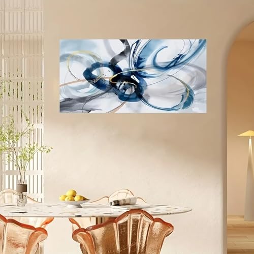 Tableau bleu abstrait de 60x120cm avec cadre pour salon moderne - 4