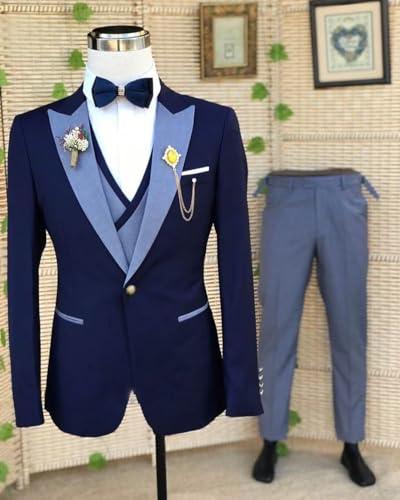 Men's Tuxedo Suit 3 Pieces Formal One Button Jacket Double Breasted Vest for Wedding Prom2