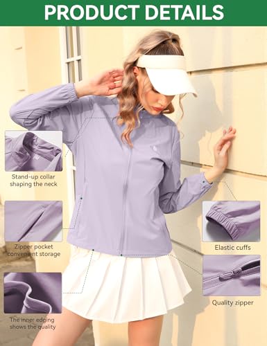 Image of Venzina Women's UPF 50+ Lightweight Athletic Jacket UV Sun Protection Full Zip Cooling Hoodie Long Sleeve Sunscreen Protective Clothing for Women for Outdoor Hiking, S-XL