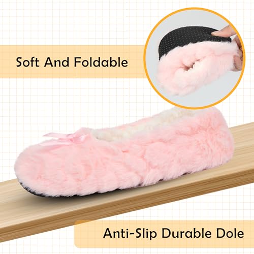 Womens Cute Bow Slipper Socks with Grippers Fuzzy Fluffy House Floor Shoes Warm Soft Non-slip Birthday Christmas Gifts3