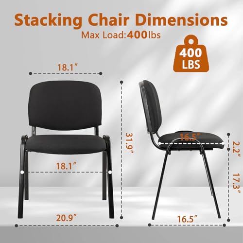 Image of CLATINA Stackable Waiting Room Chairs, Cloth Fabric Guest Reception Chair with Upholstered Thickene Seat and Back Support, Stacking Chair Metal Leg for Office School Church Conference Room, Black