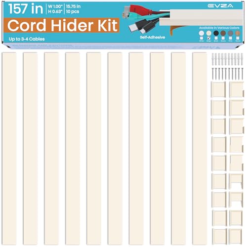 Image of Beige Cord Cover Wire Hiders - 157in Cord Hider Wall Mounted TV, Cable Cover Wall Wire Hider for Cords, Hide Wires Along Wall, Cord Concealer Cable Channel, Cable Raceway, Wire Molding for Wall