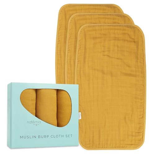 Image of Natemia Ultra Soft Muslin Burp Cloths – Large, Super Absorbent Baby Burp Cloths for Newborn Spit Up - Machine Washable for Drool and Messes Essentials for Boys & Girls, 3 Pack