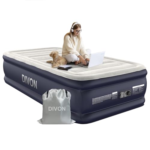 Twin Air Mattress with Built-in Pump,18''Raised Blow Up Mattress 2 Mins Self Inflation/Deflation,Upgraded Thicker Inflatable Mattress，Flocked Top Air Bed with Storage Bag for Guests,Home，Camping