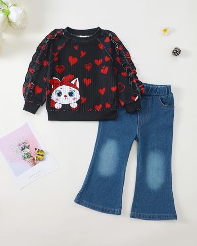Image of Baby Toddler Girl Clothes Outfits Kids Sweatshirt Jeans Set Denim Pants Little Girls Clothes Toddler Outfit for Girls