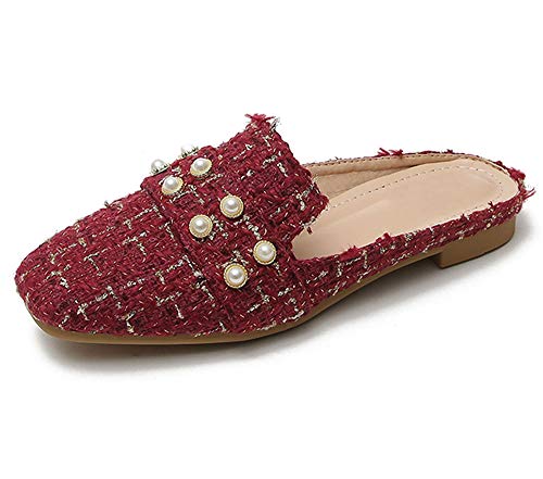 Sailing Lu Womens Traveltime Mules Pearls Slip On Clogs Summer Retro Plaid Slides Flat Slippers Red Size 9.5 #TOP29