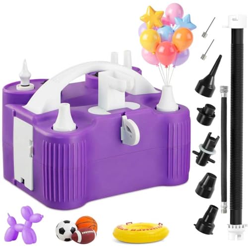 Balloon Pump Electric, 4-in-1 Portable Dual Nozzle 600W Air Pump for Balloons, High Power Balloon Blower for Latex 260q Foil Mylar Balloon Inflation Pool Floats Basketball