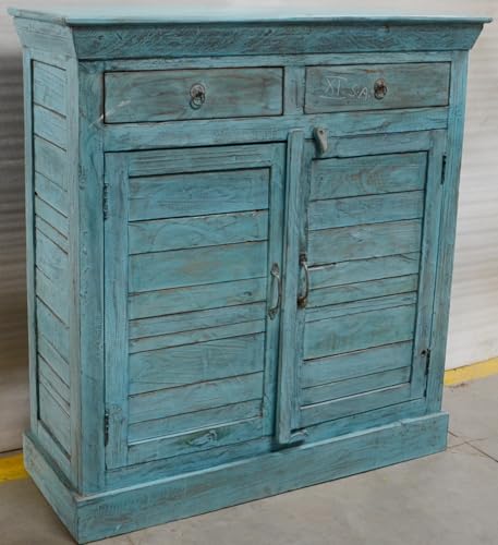 Guru-Shop Commode D`époque Solide, Buffet Haut, Buffet Bas, Armoire D`entrée - Modèle 19, Turquoise, 109x103x38 cm, Commodes Buffets