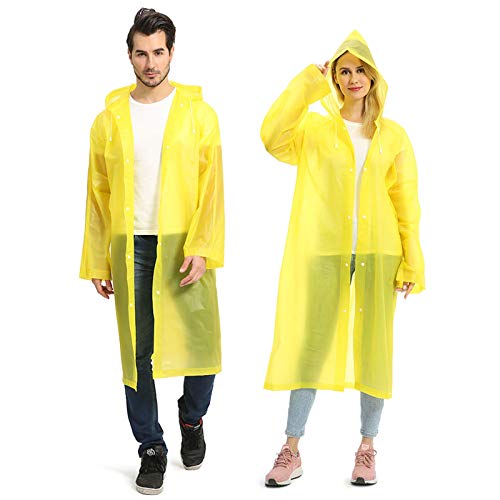 Opret Portable EVA Raincoats for Adults, Reusable Rain Ponchos with Hoods and Sleeves Lightweight Raincoats, 2 Pack, Yellow