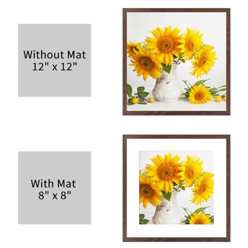 puthiac 12x12 Walnut Oak Wood Picture Frame - Minimalist 12x12 Poster Frame, 12"x12" Picture Frame Wood, Natural Solid Wooden Picture Frames for Wall Art Photo and Prints (1 Pack, Walnut)