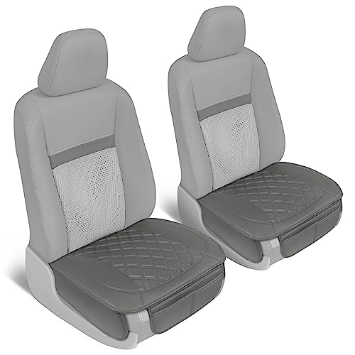 Image of Motor Trend Car Seat Cushion, 2 Pack - Diamond Stitched Faux Leather Seat Covers for Cars Trucks SUV, Gray Padded Car Seat Covers with Storage Pockets, Premium Automotive Seat Covers for Front Seats