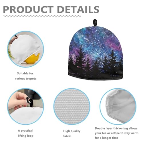 Image of Hudotybom Galaxy Tea Cozy for Teapot Insulated Large Teapot Cover to Keep Warm Tea Kettle Cover Machine Washable Coffee Pot Cloth Covers Kitchen Home Decorations
