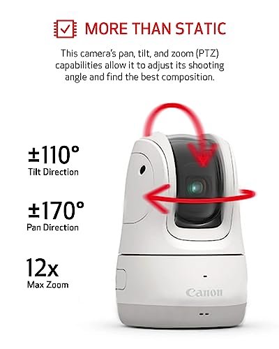 Image of Canon PowerShot Pick Active Tracking PTZ Camera with Built-in Wi-Fi, Photo and Video, Compact and Portable, Wireless Webcam, White | 11.7MP 1 /2.3 CMOS, 3x Optical, Up to 12x Zoom, Full HD 1080p60, WI-FI and USB-C