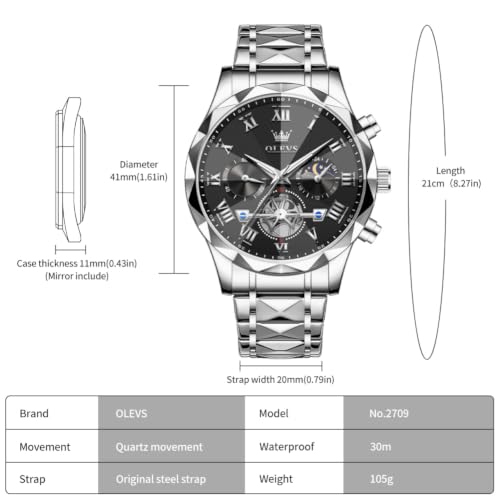 Image of OLEVS Watch for Men Chronograph Business Dress Large Face Mens Wristwatches