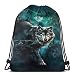 Produktbild ERTERT Wolf Gym Bag Wasserfester Rucksack mit Kordelzug Unisex Leichter Cinch Sack Großer Fitness-Sack für Sportgym Wandern Camping