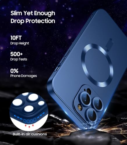 Image of DIZORO Magnetic Case for iPhone 13 Pro Cover [Compatible with MagSafe][Built-in Camera Lens Protector] Slim Soft Silicone Bumper Shockproof Metallic Luster Back Cover Phone Cases (Blue)