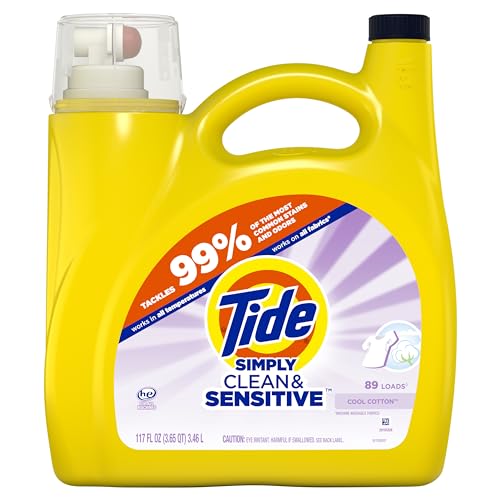 Tide Simply Clean & Sensitive Laundry Detergent, Cool Cotton Scent, 89 Loads, 117 Fl Oz, Tide Laundry Detergent, Laundry Soap