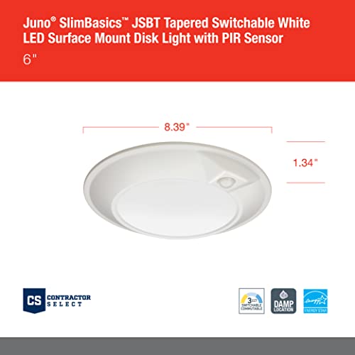Juno Jsbt 6In Sww2 90Cri Pir Mw M6 Slimbasics Slim Tapered Switchable White Led Disk Light With Pir Sensor, 6 Inch, White #TOP4