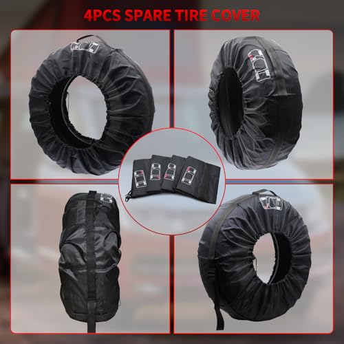 Image of Spare Tire Cover, Car Tire Cover, Seasonal Tire Totes, Portable Wheel Bags | Winter Tire Cover, Set of 4 Storage Tote Bags with Handle Fit for 13 inch to 18 inch Tyres (Diameter 66cm)-Black