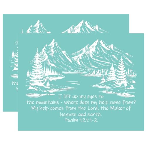Briartw 2 Pack Psalm 121:1-2 Silkscreen Stencils, 8.5x11 Inch Reusable Self-Adhesive Mesh Stencils with Mountain Landscape, Religious Inspirational Stencils for Faith-Based Crafts and Gifts