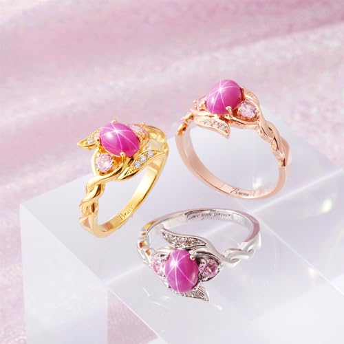 Getname Sterling Silver Star Ring with Custom Engraving - Pink Star Gemstone Wedding Ring for Her2