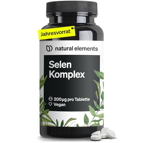 natural elements Selen Komplex – 365 Tabletten mit je 200µg – Komplex aus Natriumselenit und Selenmethionin – vegan, hochdosiert, ohne unnötige Zusätze – in Deutschland produziert & laborgeprüft