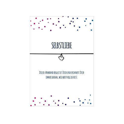 Preisvergleich Produktbild Glücksschmiedin Armband SELBSTLIEBE mit Herz Anhänger versilbert, elastischem Textilband in schwarz und liebevoller Karte: .wie wertvoll Du bist.