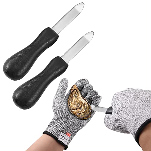 TRUSBER Oyster Shucking Knife, 2 Pack 2.75â€ Oyster Knife Shucker, Oyster Shucking Knife and Gloves Set for Oyster Shucking, Easy Cracking Seefood Shells