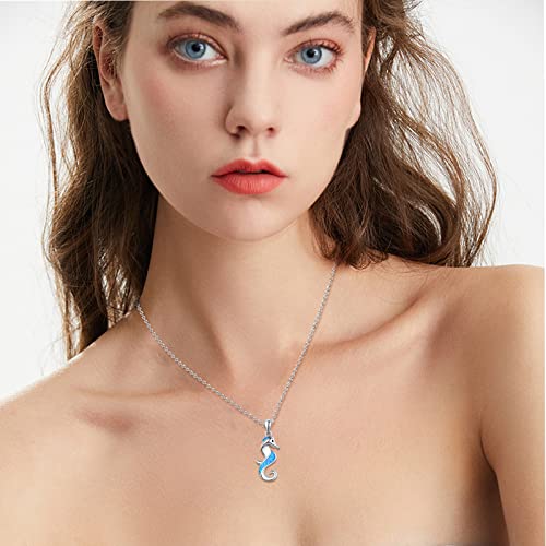 Seahorse Pendant Necklace Sterling Silver Cute Animal Sea Horse Hippocampus Necklaces Jewelry Created Blue Opal & Cubic Zirconia Gifts For Women Teen Girls #TOP2
